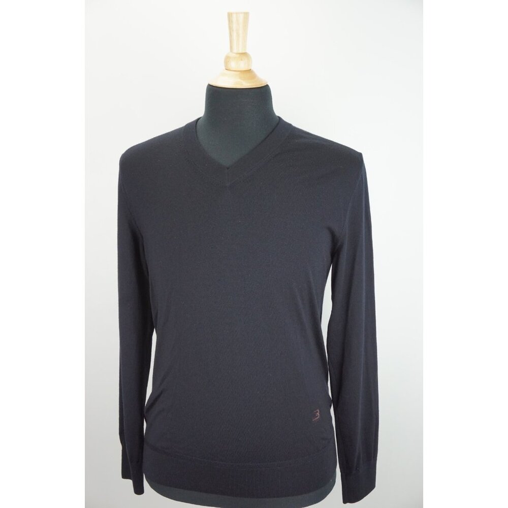 Berluti Black B Logo 100% Wool Luxury Mens Sweater Sz R 50 Made Italy MINT